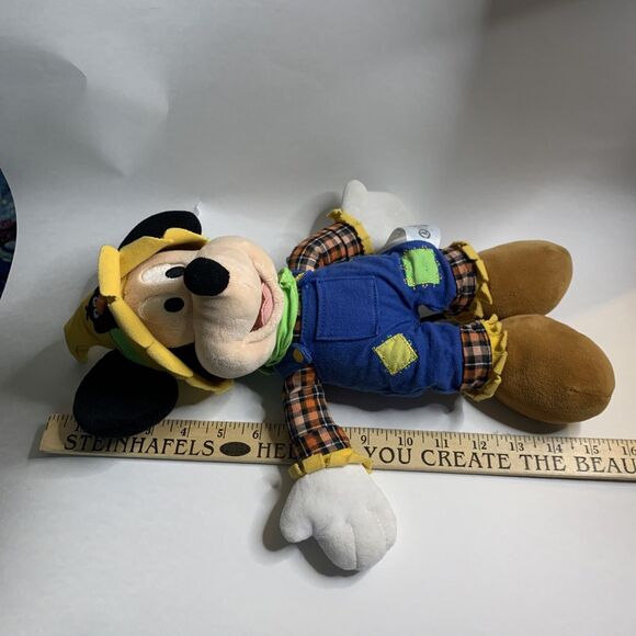 Mickey Mouse Scarecrow Plush Toy Disney Store Stuffed Animal Farmer Fall Autumn - Picture 11 of 12